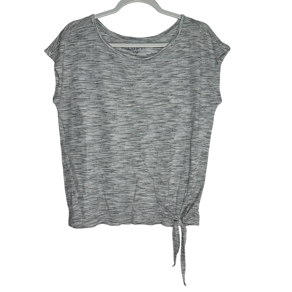 LOFT Gray Space Dye Stripe‎ Side Tie Cap Sleeve Knit Top Small 8477